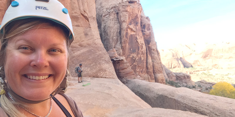 Crew Adventures - Kate Giebink and Cyrus Dietz - Rappel Morning Glory Bridge, Moab Utah