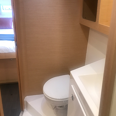 Lagoon 42 bathroom view from shower.