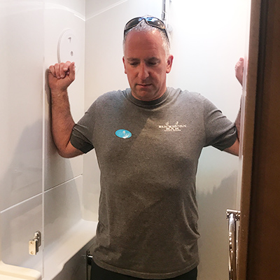 Cyrus testing shower space.